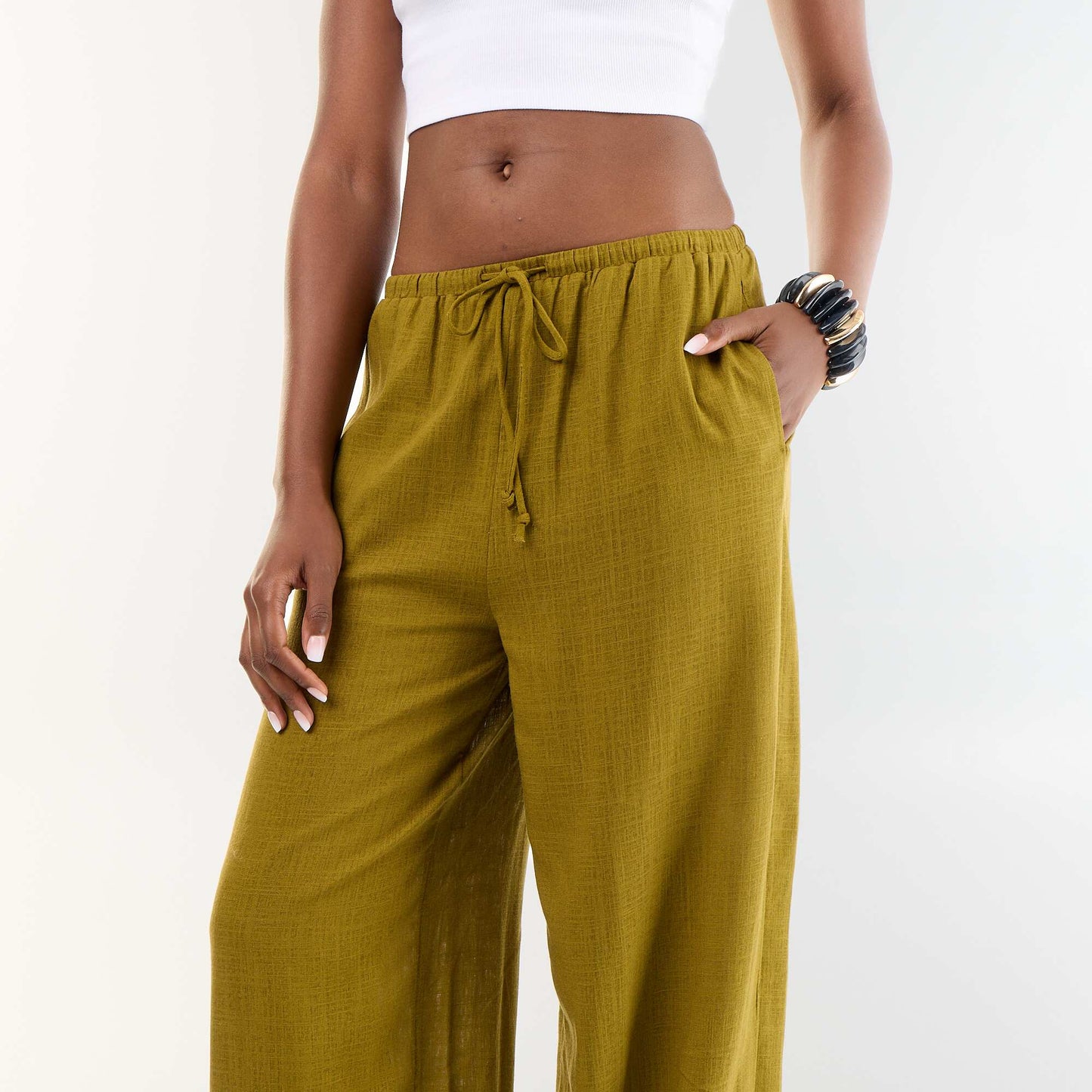 Pantalon coupe balloon uni avec 2 poches VERT