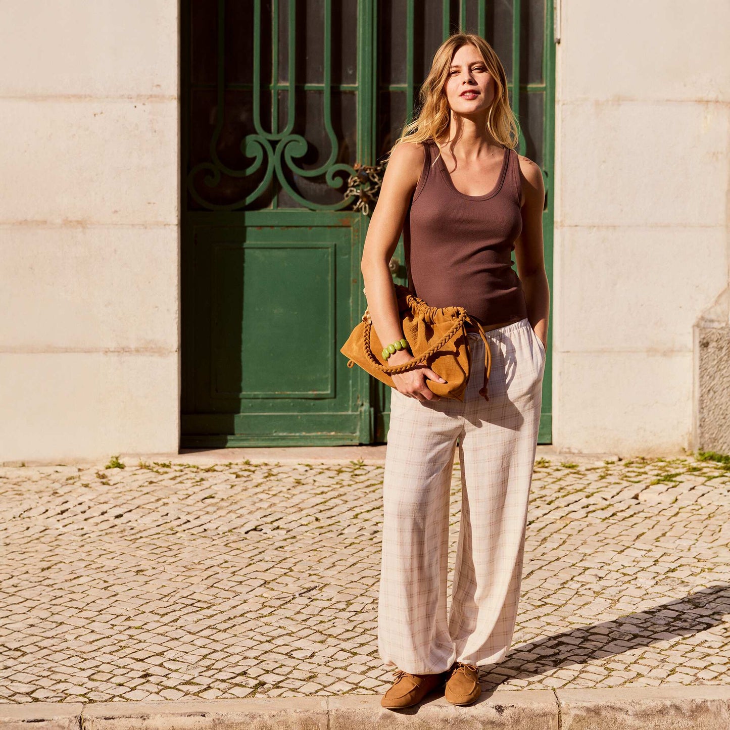 Pantalon coupe balloon uni avec 2 poches BEIGE