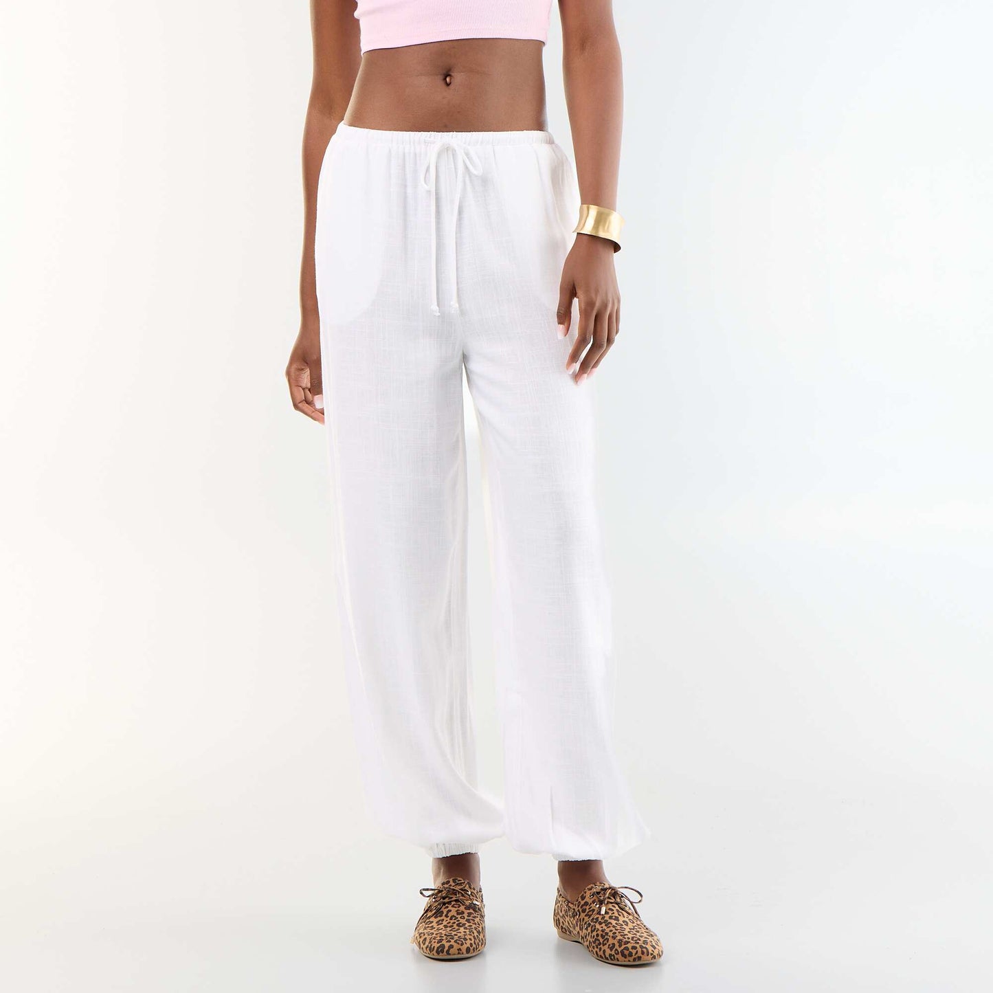 Pantalon coupe balloon uni avec 2 poches BLANC