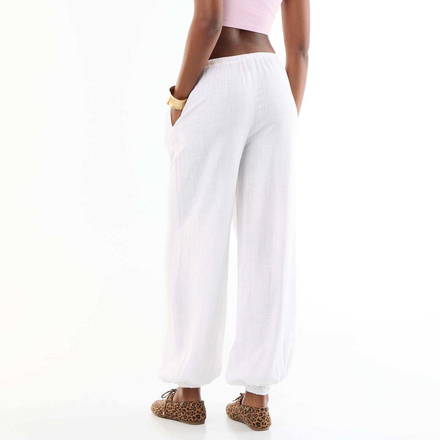 Pantalon coupe balloon uni avec 2 poches BLANC