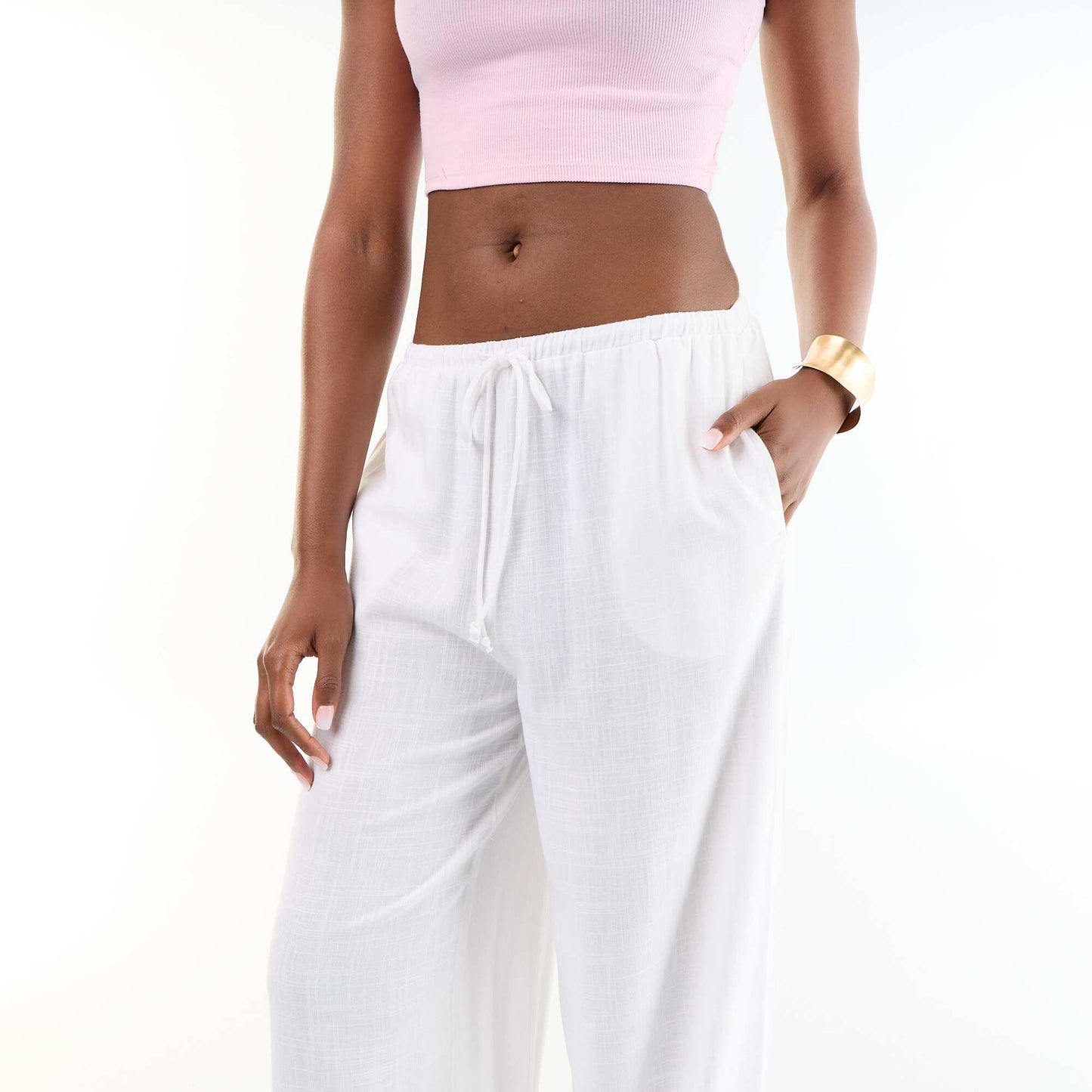 Pantalon coupe balloon uni avec 2 poches BLANC