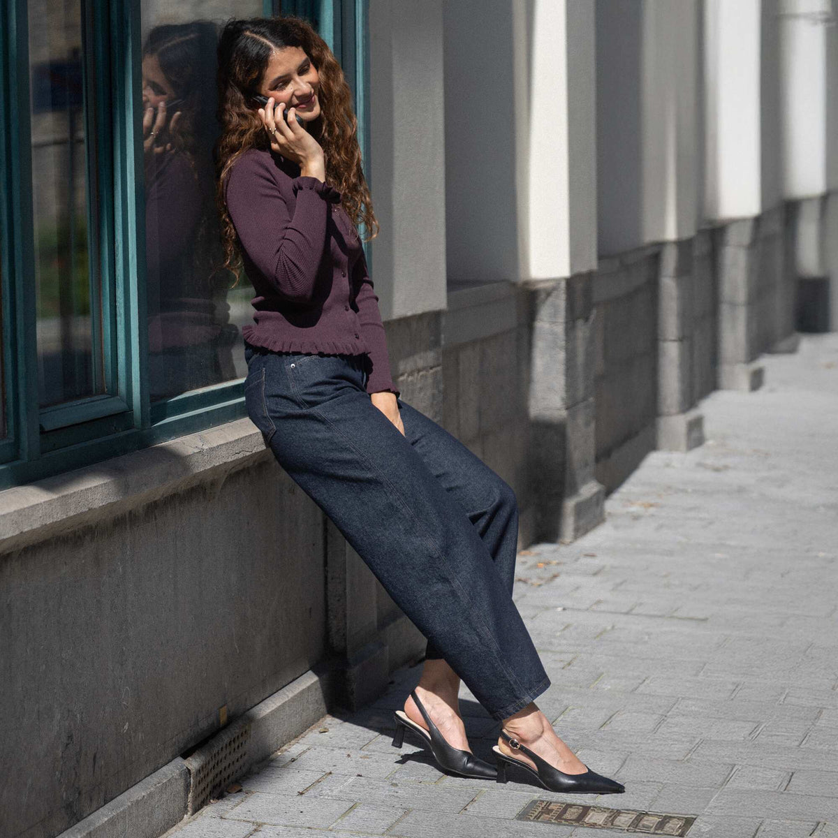 Pantalon en denim forme large barrel BLEU