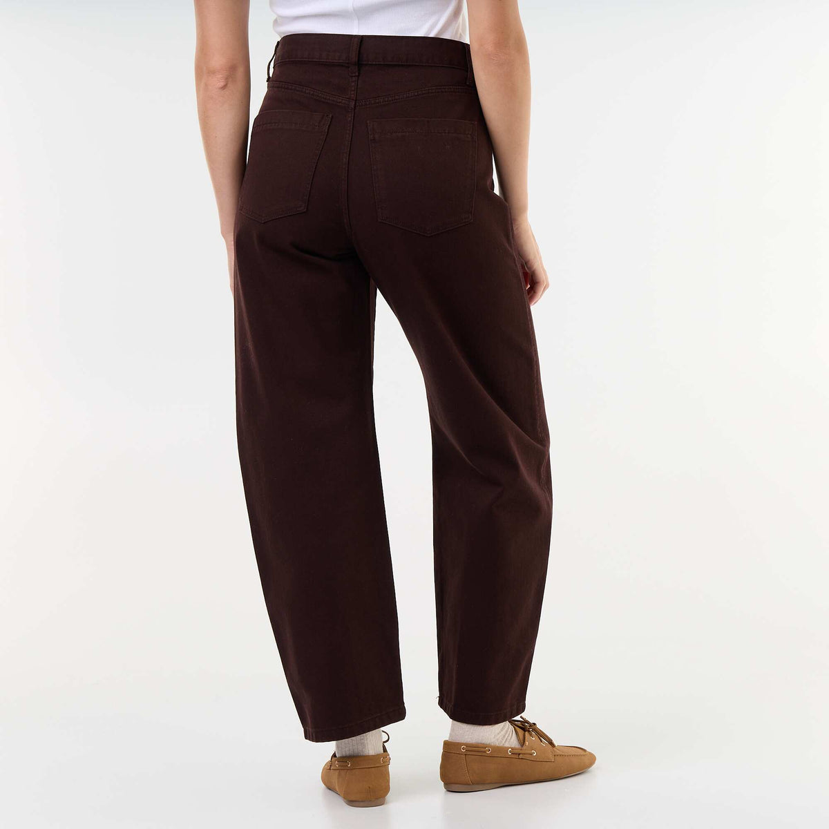 Pantalon en denim forme large barrel MARRON