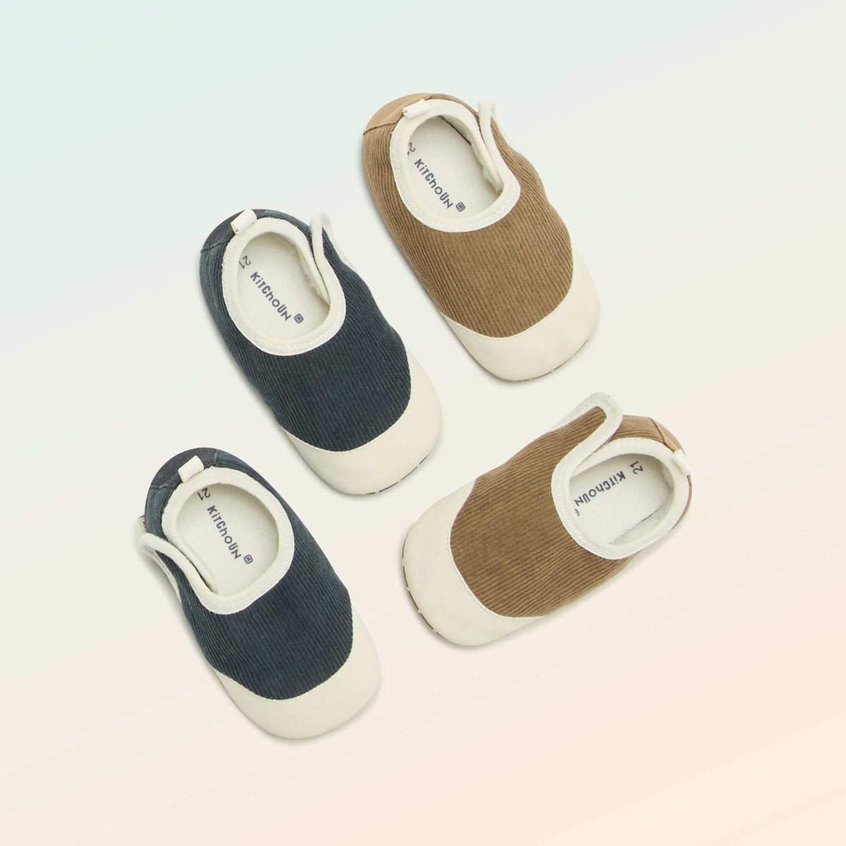 Chaussons côtelés à scratchs - Motricité 2 '4 pattes' - 'Kitchoun' BLEU