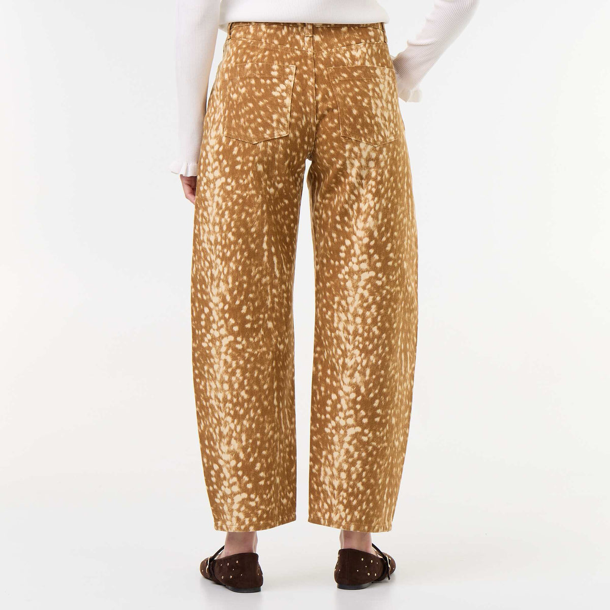Pantalon denim coupe barrel à motif BEIGE