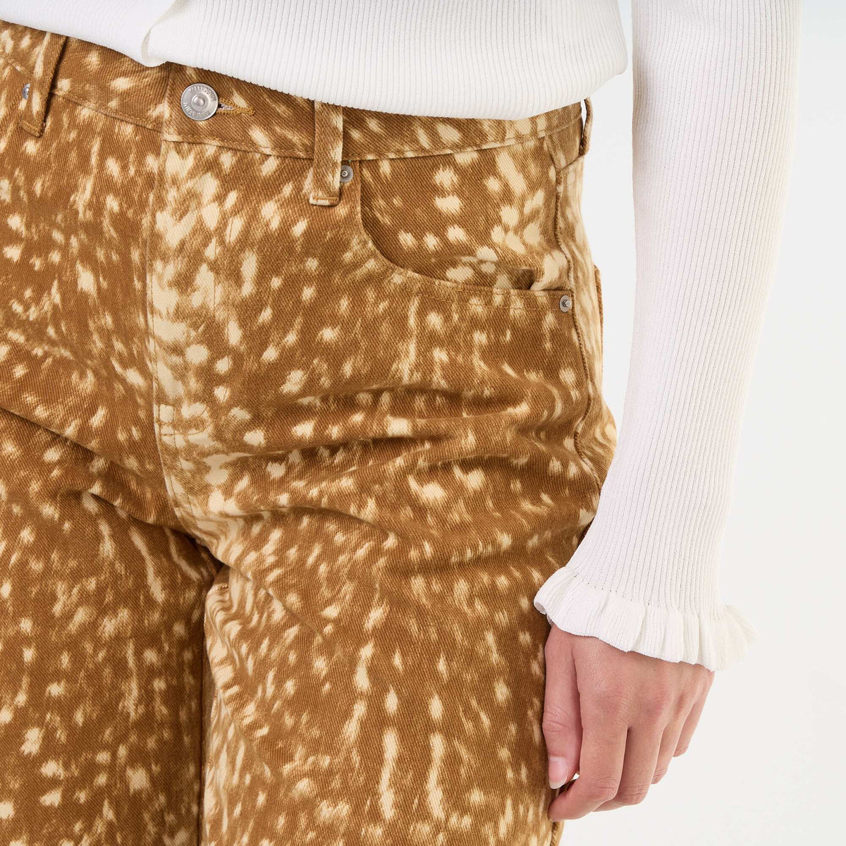 Pantalon denim coupe barrel à motif BEIGE