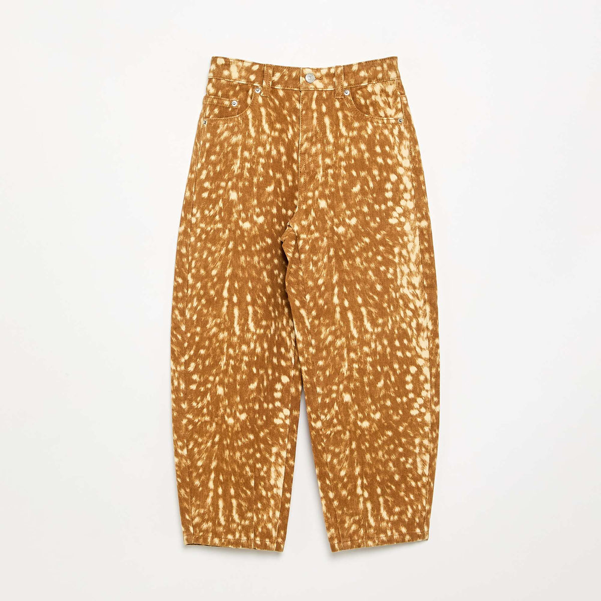 Pantalon en denim forme barrel imprimé 'faon' BEIGE