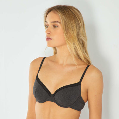 Soutien-gorge paddé coton GRIS FONCé CHINé