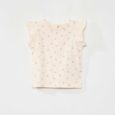 Tee-shirt à manches volantées Rose