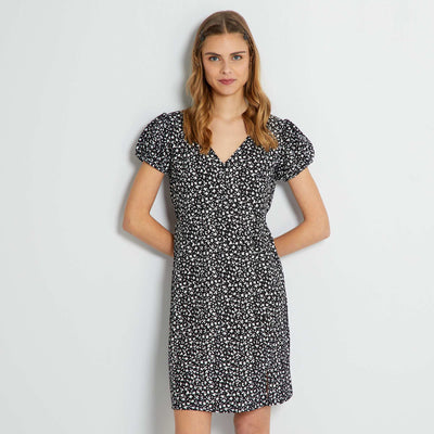 Robe à motifs avec manches ballons Noir