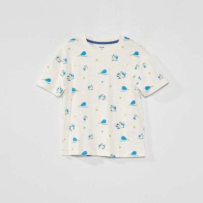 Tee-shirt mouliné avec imprimé 'plage' Blanc