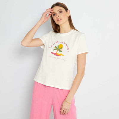 T-shirt à col rond en jersey Blanc palmier