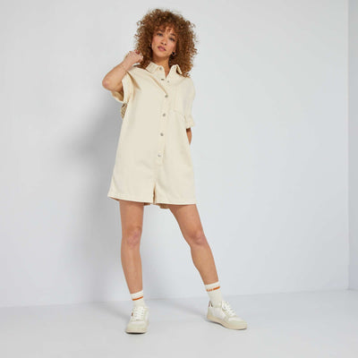 Combishort en coton fluide Beige