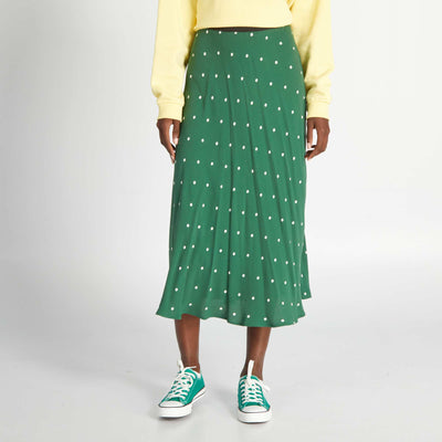 Jupe midi en maille crêpe Vert à pois