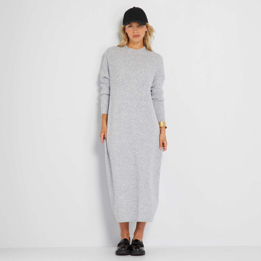 Robe longue oversize et côtelée Gris