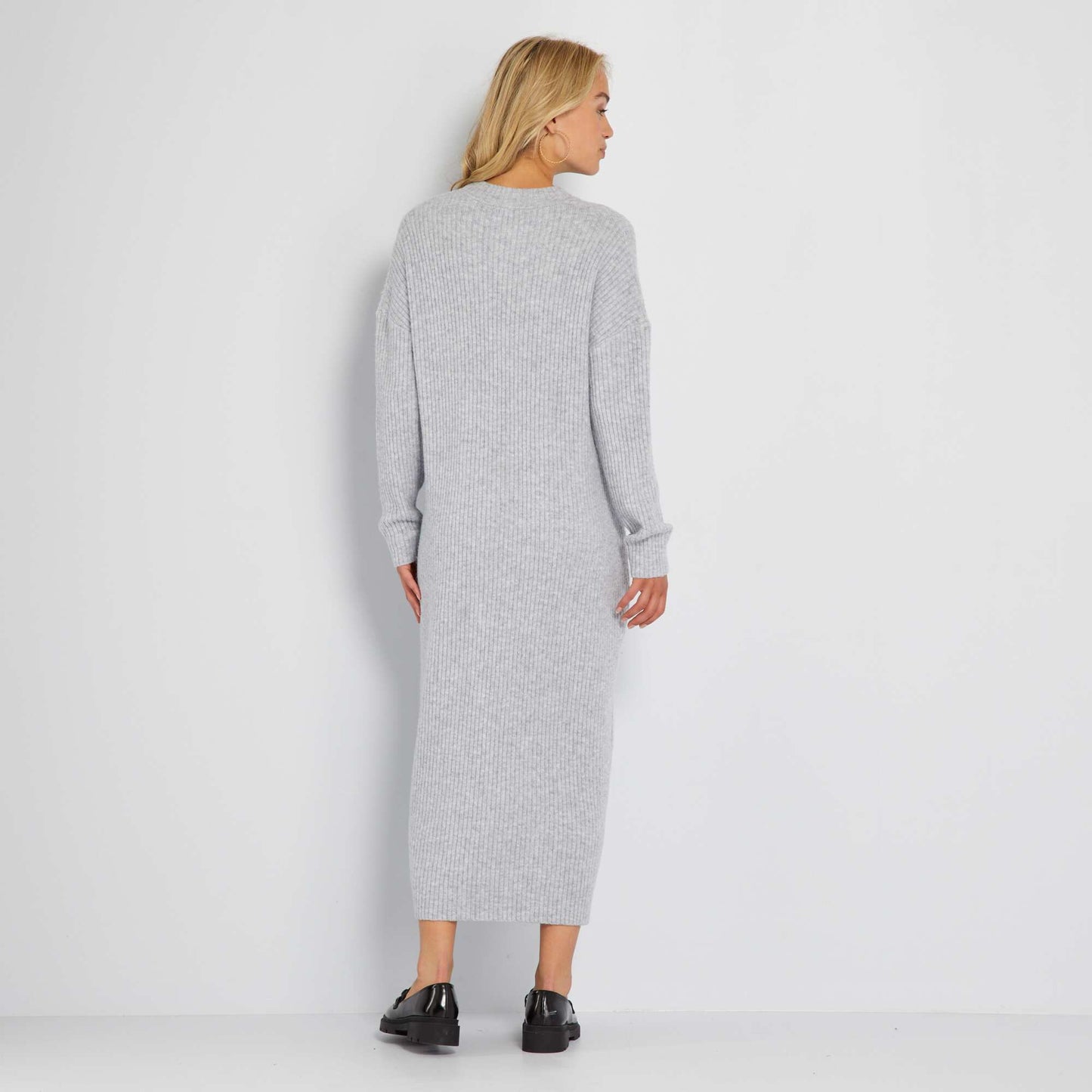 Robe longue oversize et côtelée Gris