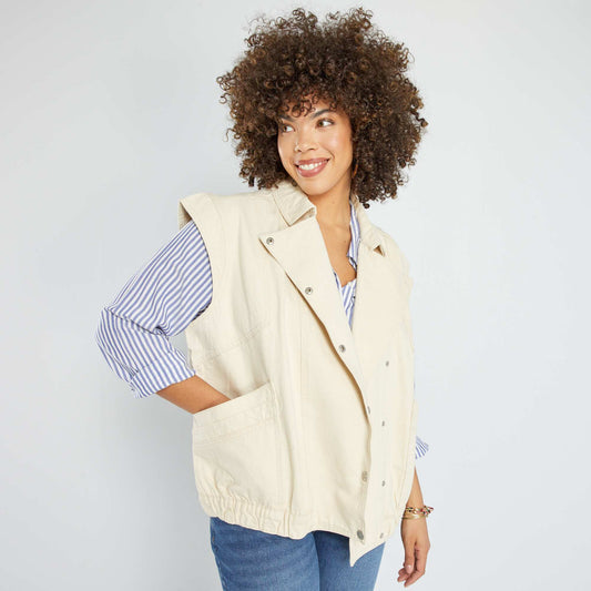 Veste légère en denim sans manches Beige