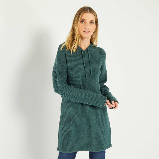 Robe pull à capuche en rib Vert tilleul