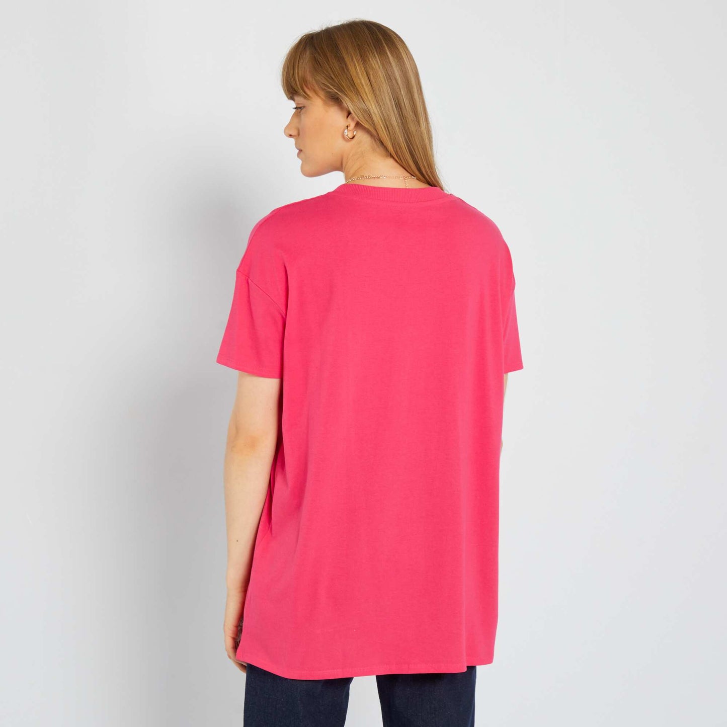 T-shirt long à col rond Rose