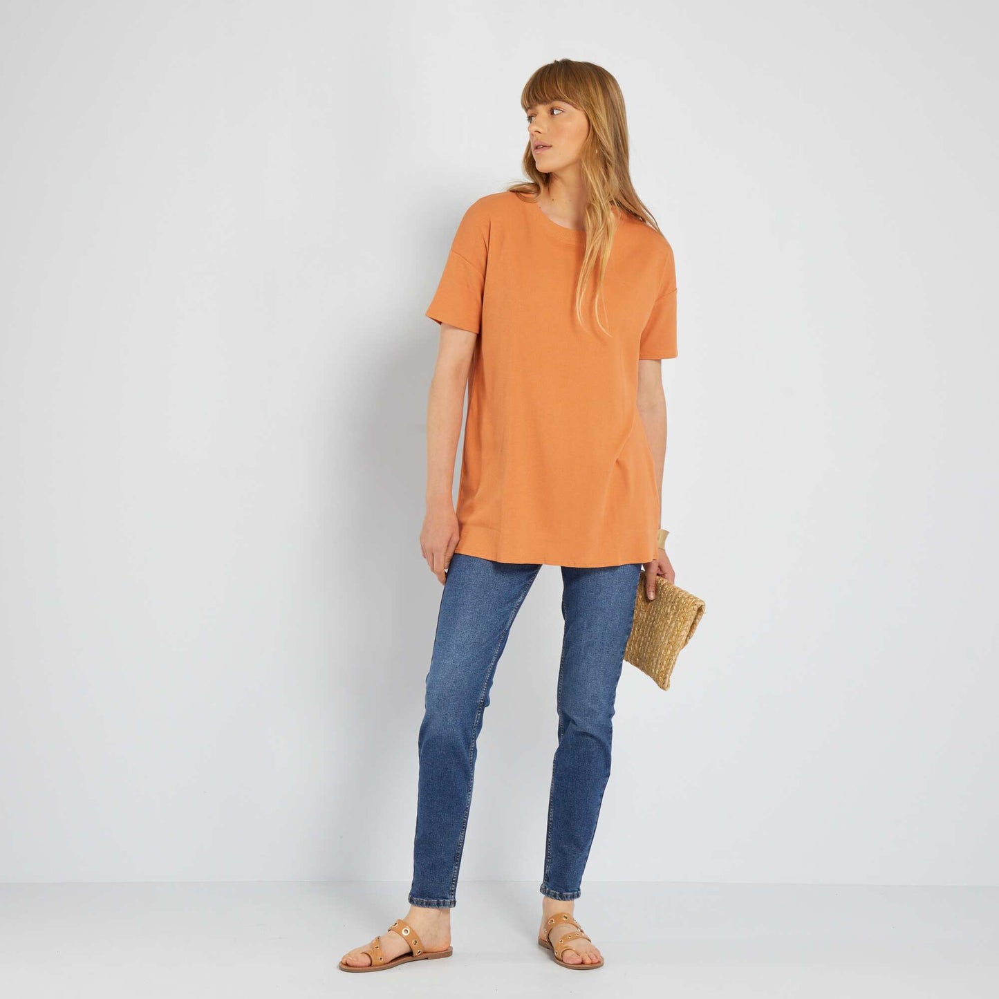 T-shirt long côtelé Orange