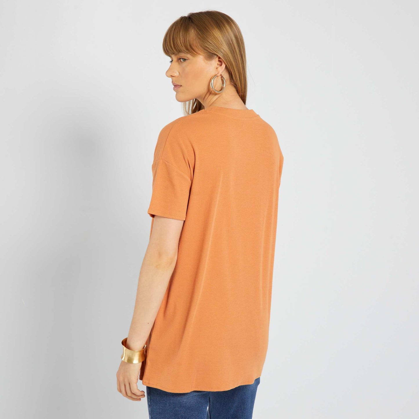 T-shirt long côtelé Orange