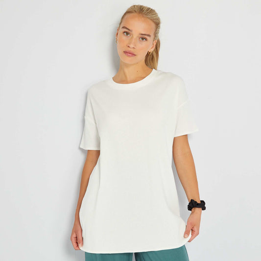 T-shirt long côtelé Blanc