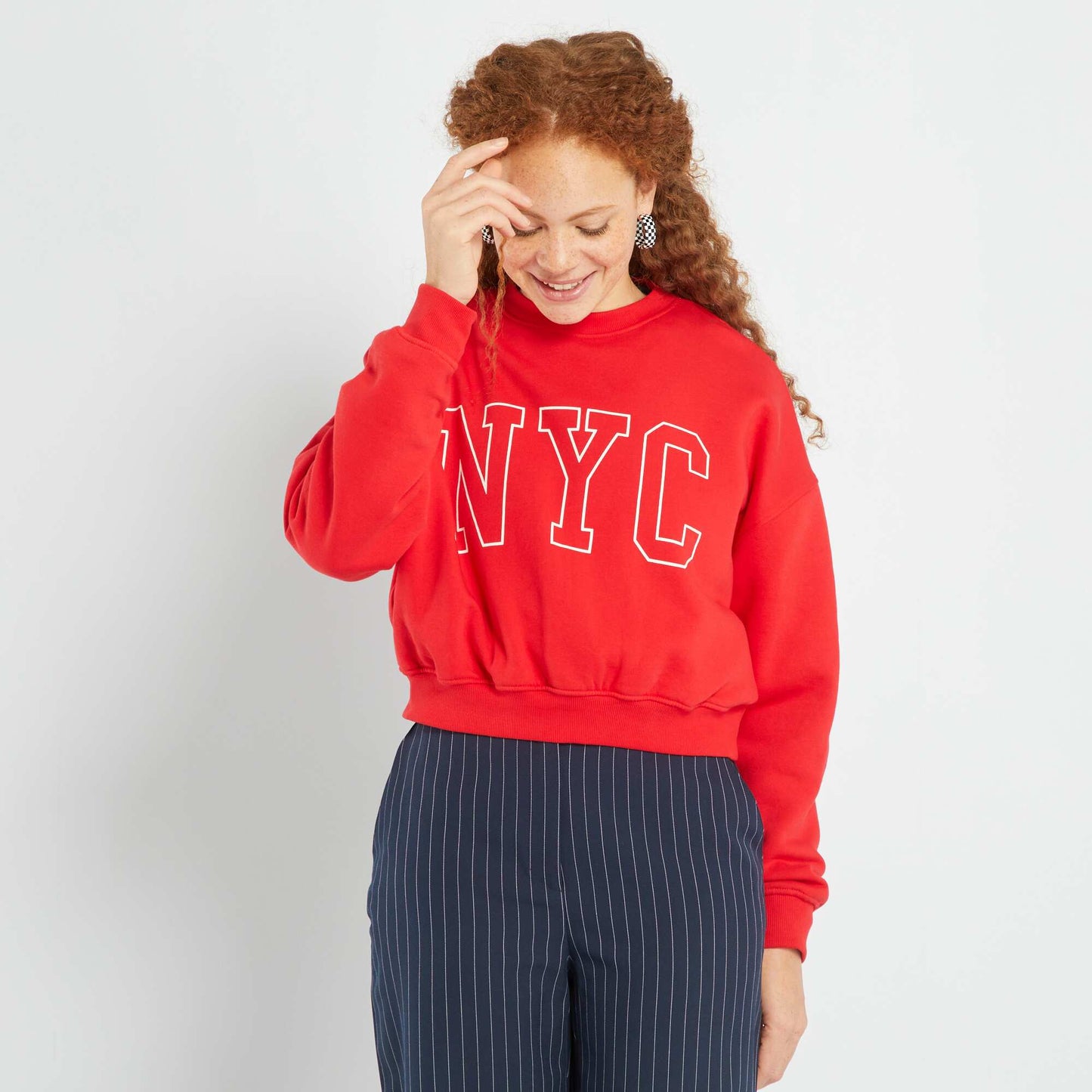 Sweat 'New York' col rond Rouge