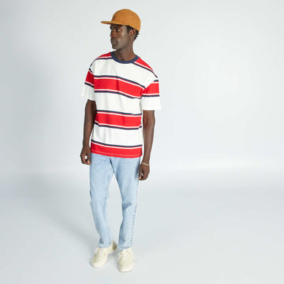T-shirt en coton piqué rayé Blanc/rouge