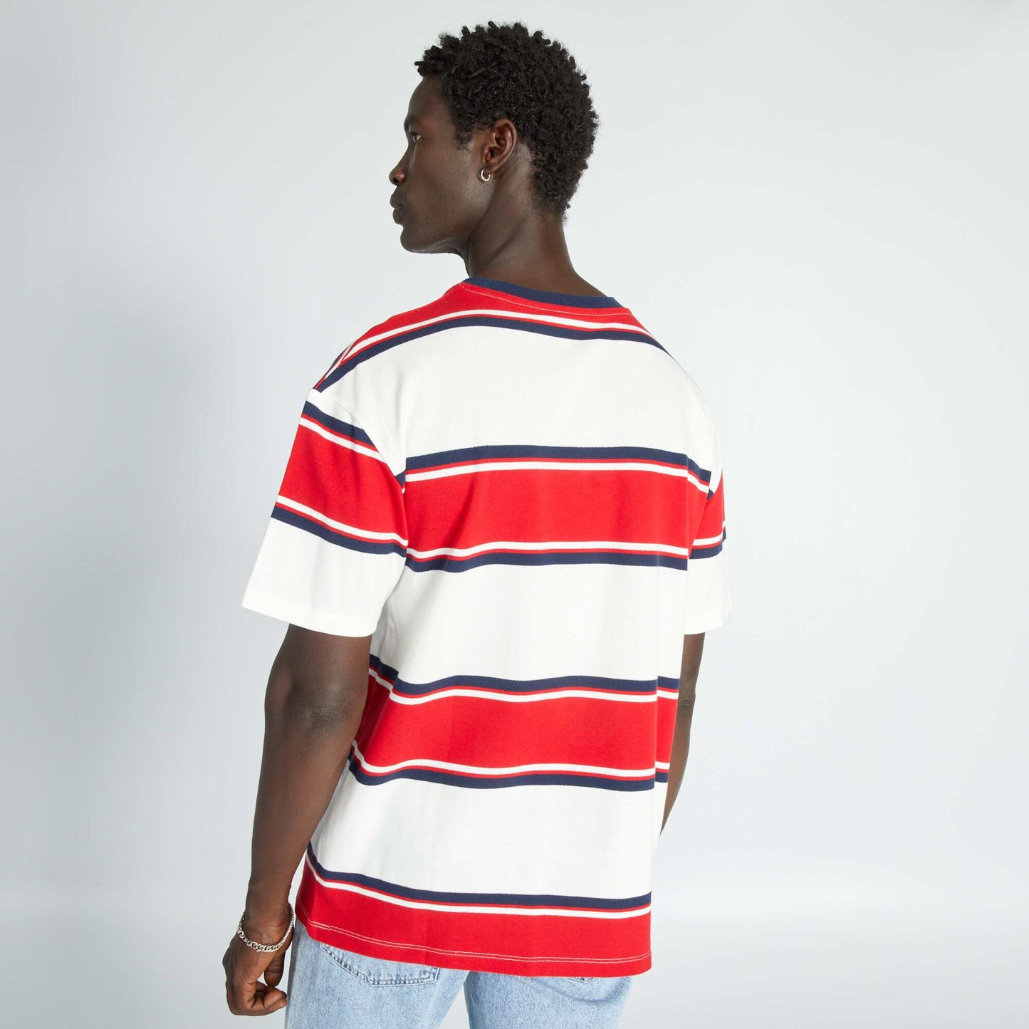 T-shirt en coton piqué rayé Blanc/rouge