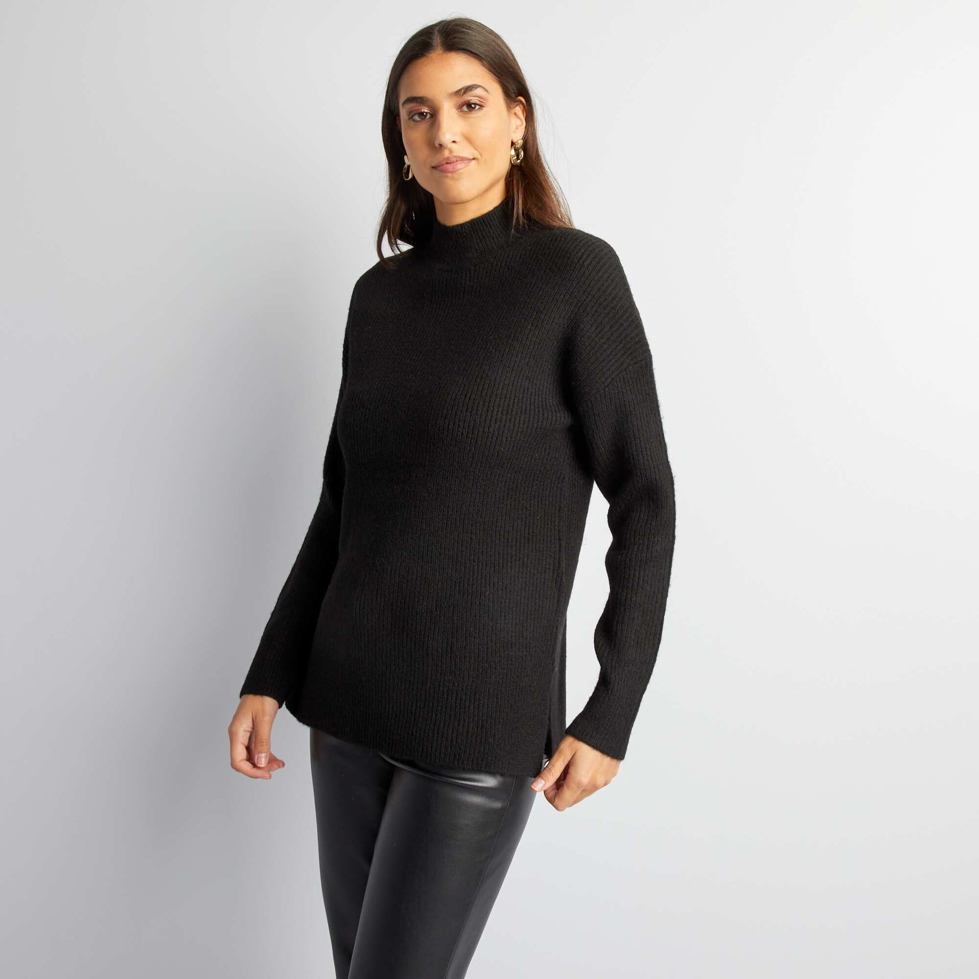 Ensemble En Maille Femme Kiabi Pull En Maille Col Montant Noir