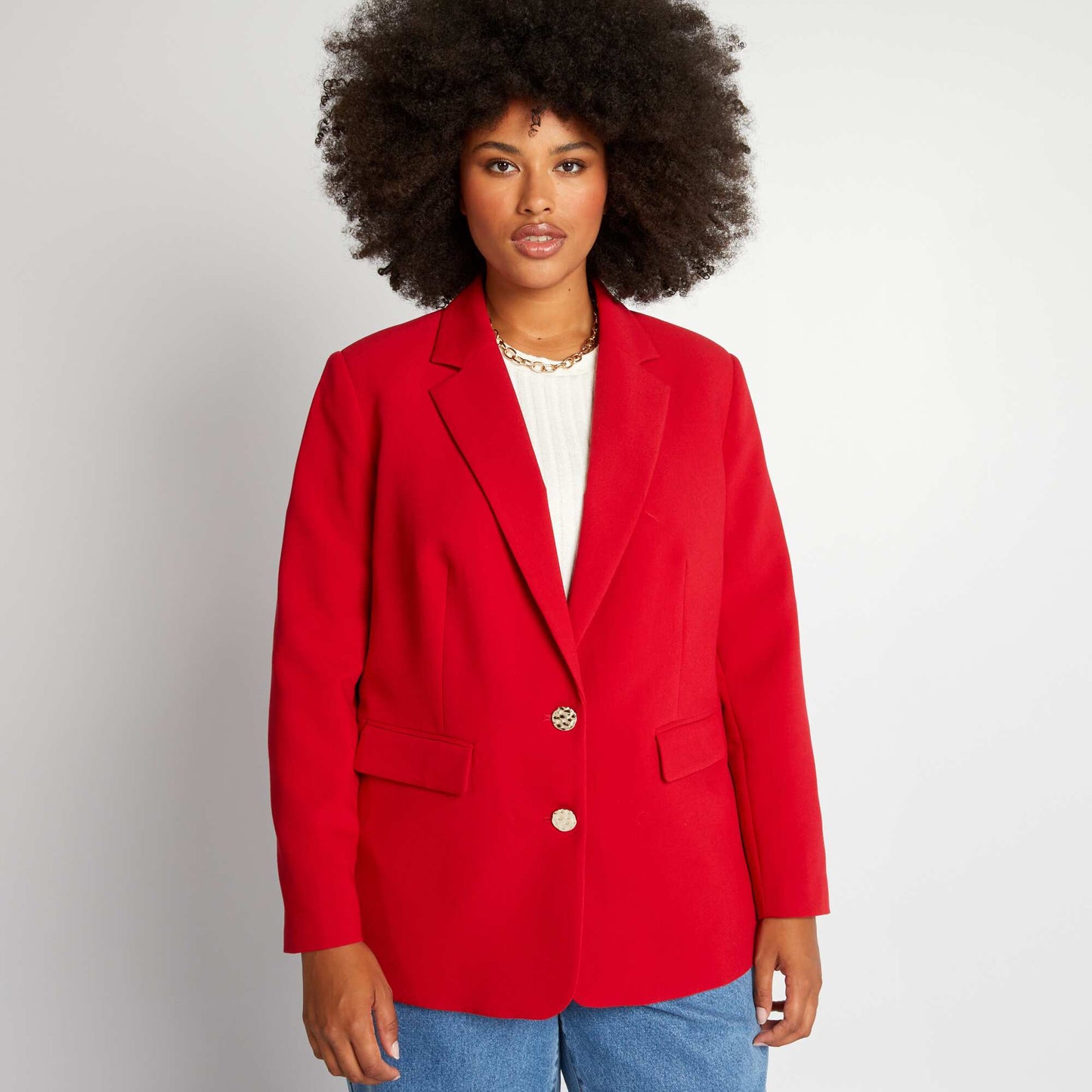 Veste de tailleur avec boutons texturés Rouge