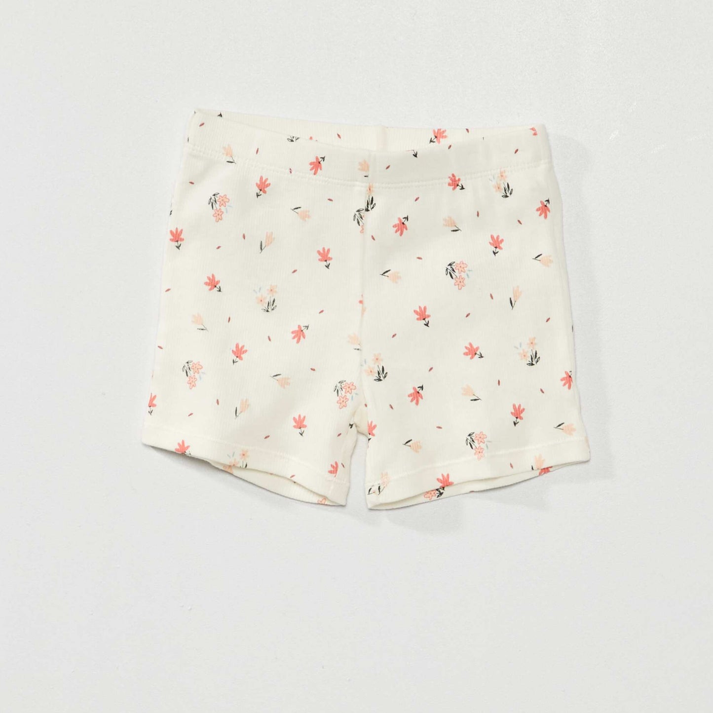 Pyjama court côtelé - 2 pièces Blanc 'fleurs'