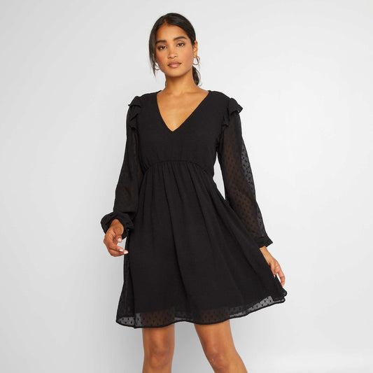 Robe courte à plumetis noir