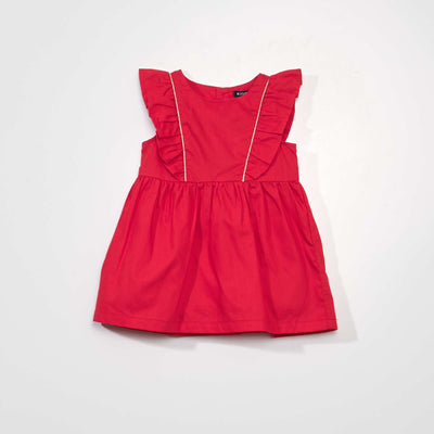 Robe en popeline à volants Rouge