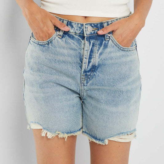 Short en jean finition franges Triple stone