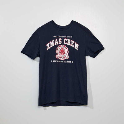 Tee-shirt manches courtes imprimé 'Noël' Bleu imprimé