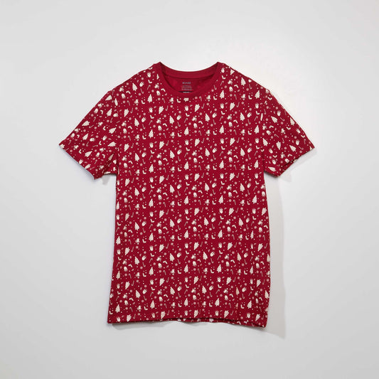 Tee-shirt manches courtes imprimé 'Noël' Rouge imprimé