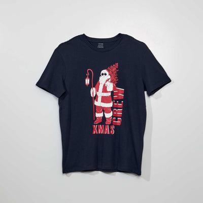 Tee-shirt manches courtes imprimé 'Noël' Bleu Père Noël