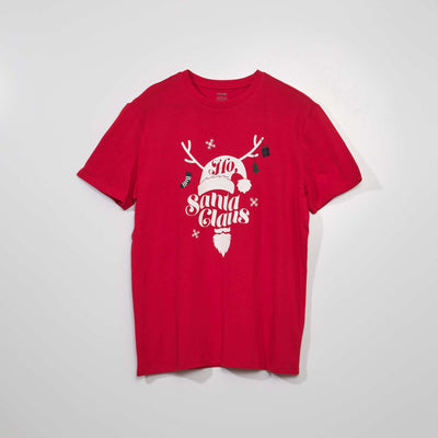 Tee-shirt manches courtes imprimé 'Noël' Rouge imprimé