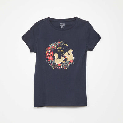 T-shirt en jersey avec imprimé 'Noël' Bleu marine