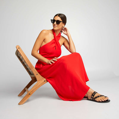 Robe midi avec col américain Rouge