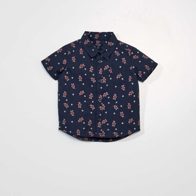 Chemise en popeline imprimé 'noël' Bleu marine
