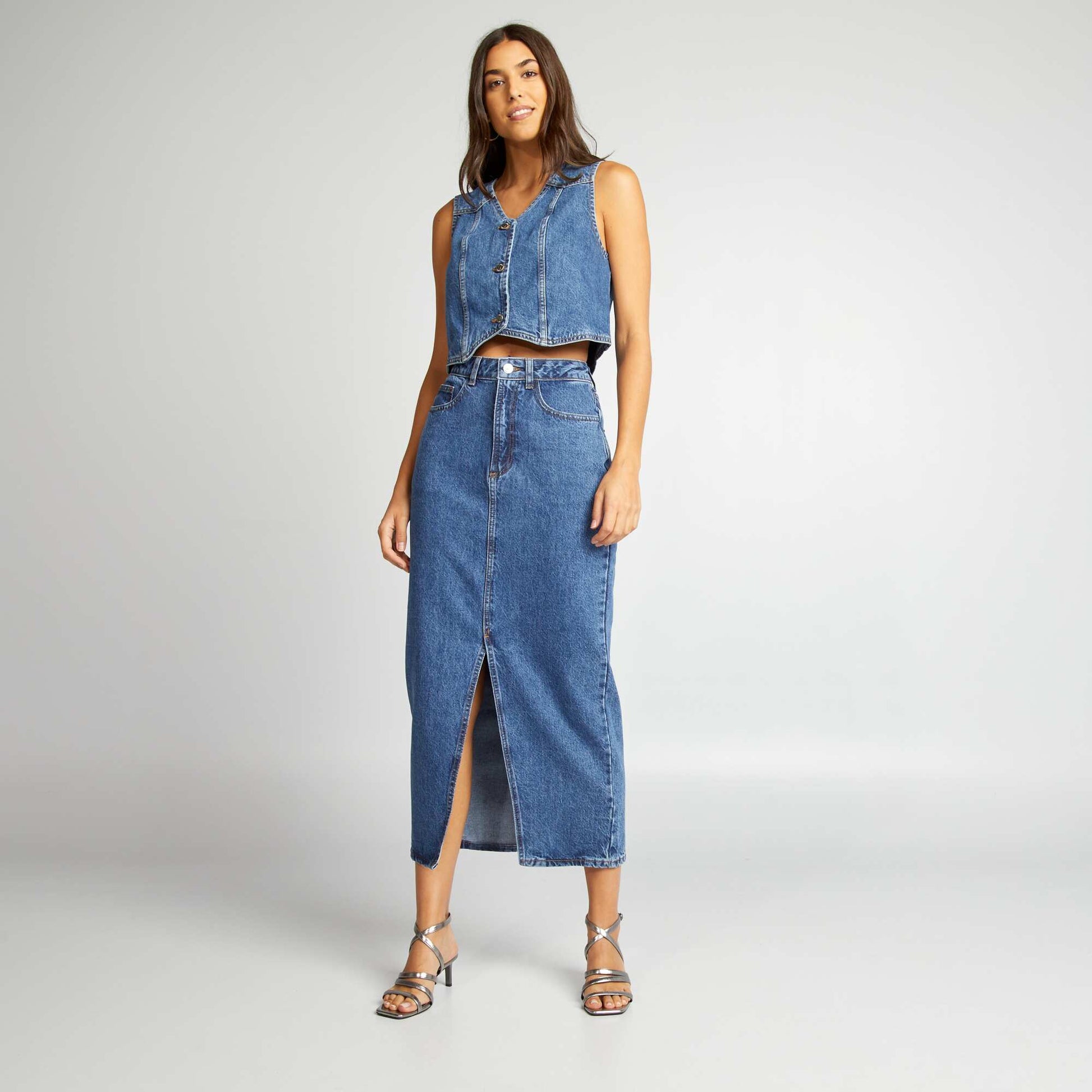 Kiabi Jupe Kiabi Jegging Taille Haute Jupe Midi En Jean Bleu