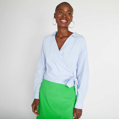 Chemise en popeline et noeud noué devant Bleu