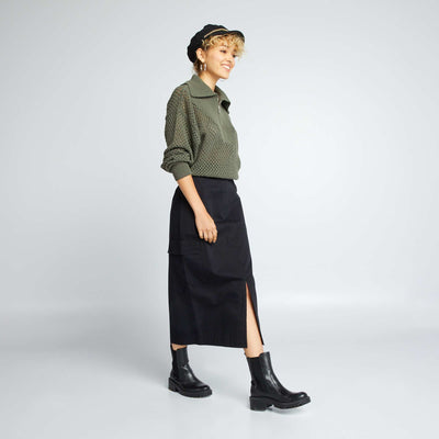 Jupe midi avec poches à rabat noir