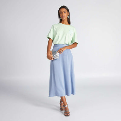 Jupe midi en satin Bleu