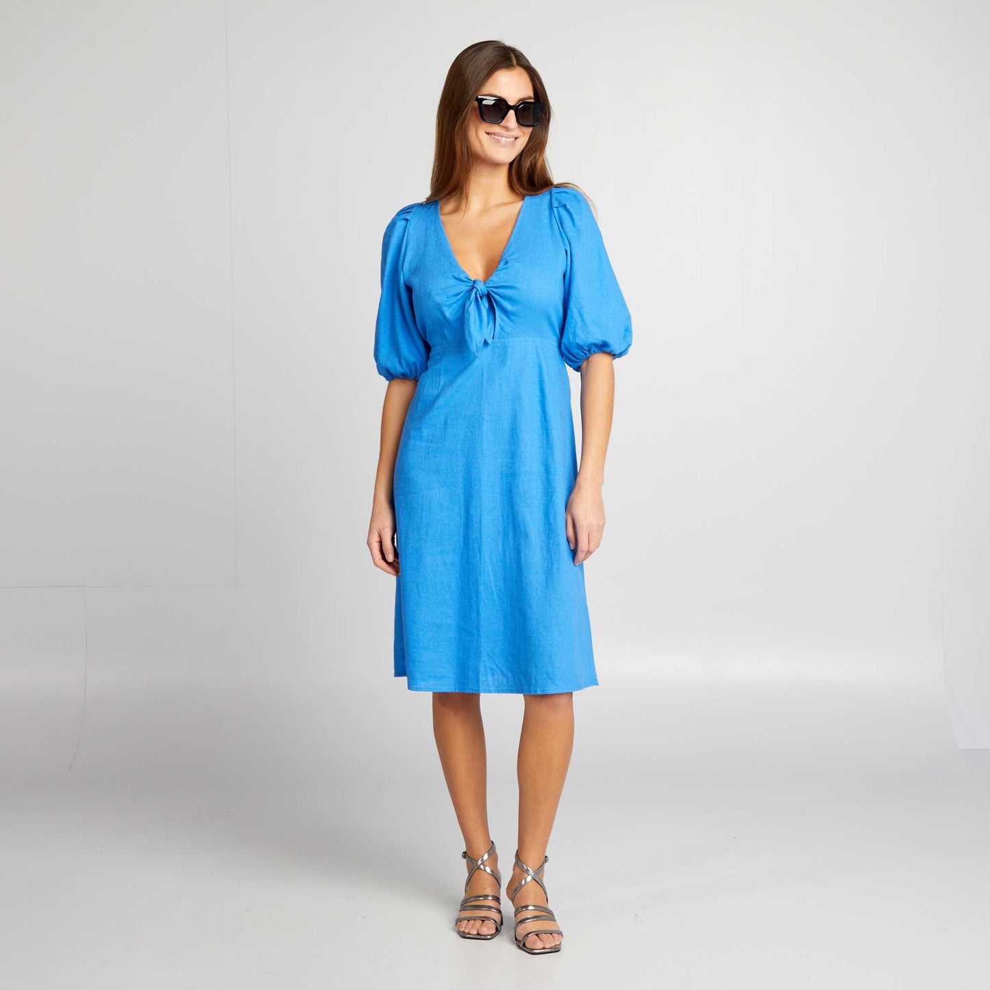 Robe genoux avec nœud fantaisie Bleu