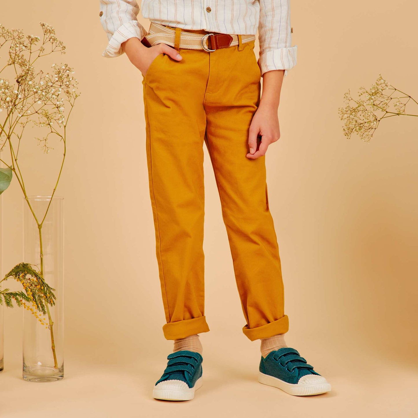 Pantalon en twill avec ceinture Camel