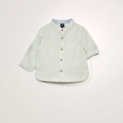 Chemise rayée en lin Blanc/vert