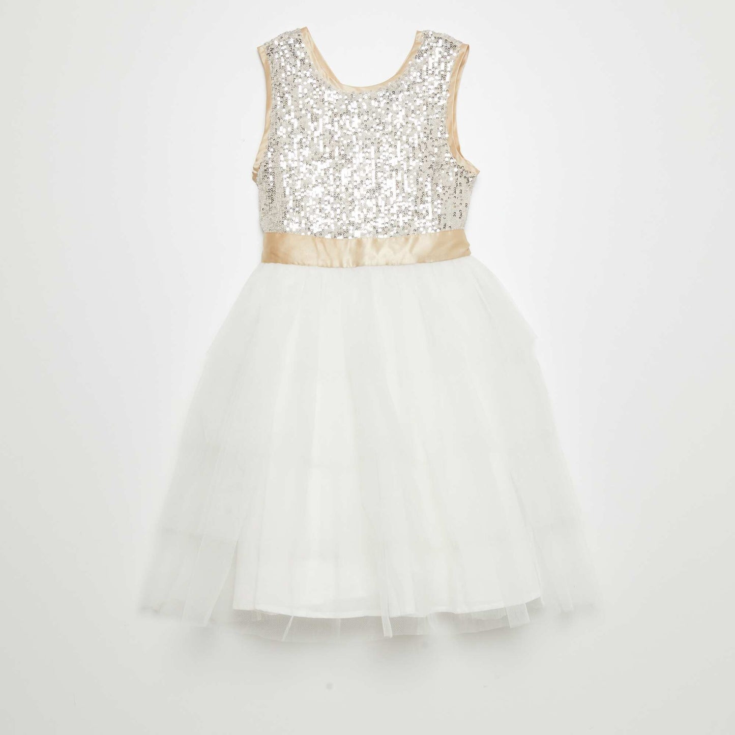 Robe évasée à sequins et tulle Blanc/doré